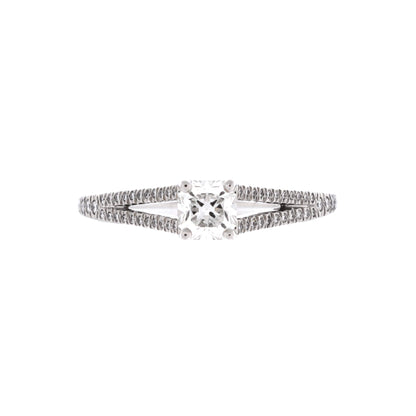 Lucida Split Shank Solitaire Ring Platinum and Pave Diamonds with Square Cut Diamond 0.45CT