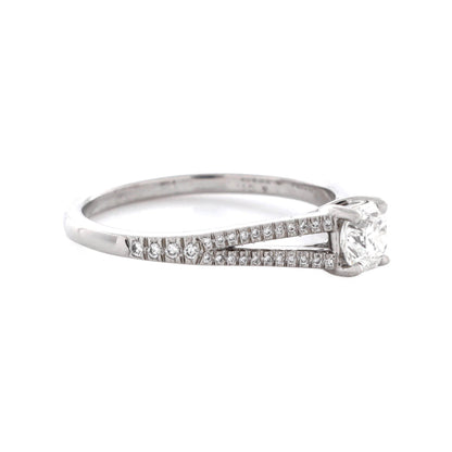 Lucida Split Shank Solitaire Ring Platinum and Pave Diamonds with Square Cut Diamond 0.45CT