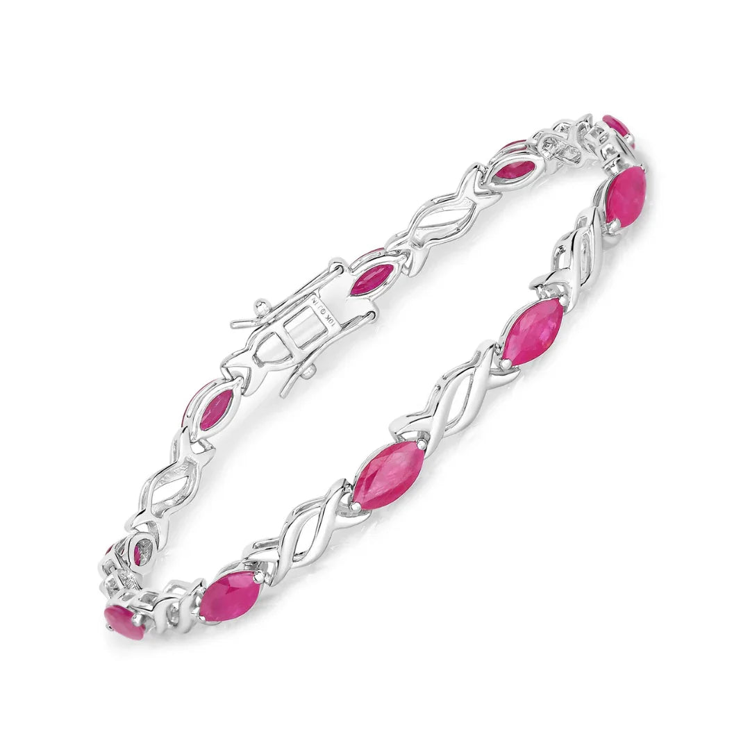 5.00 Ct Marquise Pink Ruby Prong 10K Gold X-Link Crossover Tennis Bracelet
