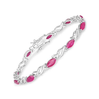 5.00 Ct Marquise Pink Ruby Prong 10K Gold X-Link Crossover Tennis Bracelet