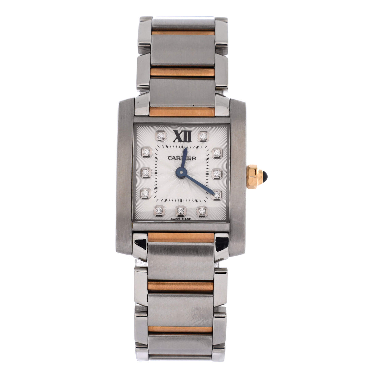 Tank Francaise Quartz Watch Stainless Steel and Rose Gold with Diamond Markers 20