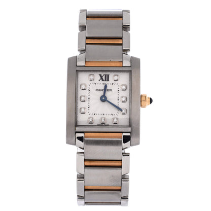 Tank Francaise Quartz Watch Stainless Steel and Rose Gold with Diamond Markers 20