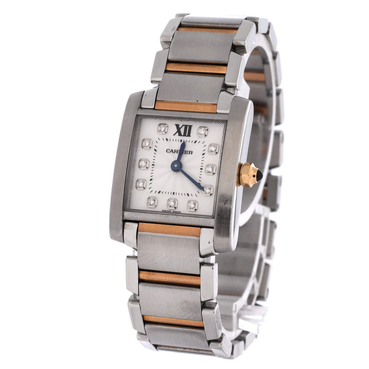 Tank Francaise Quartz Watch Stainless Steel and Rose Gold with Diamond Markers 20