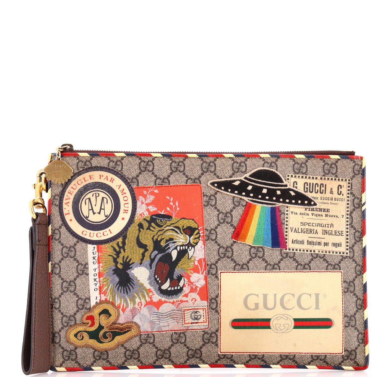 Courrier Pouch GG Coated Canvas with Applique