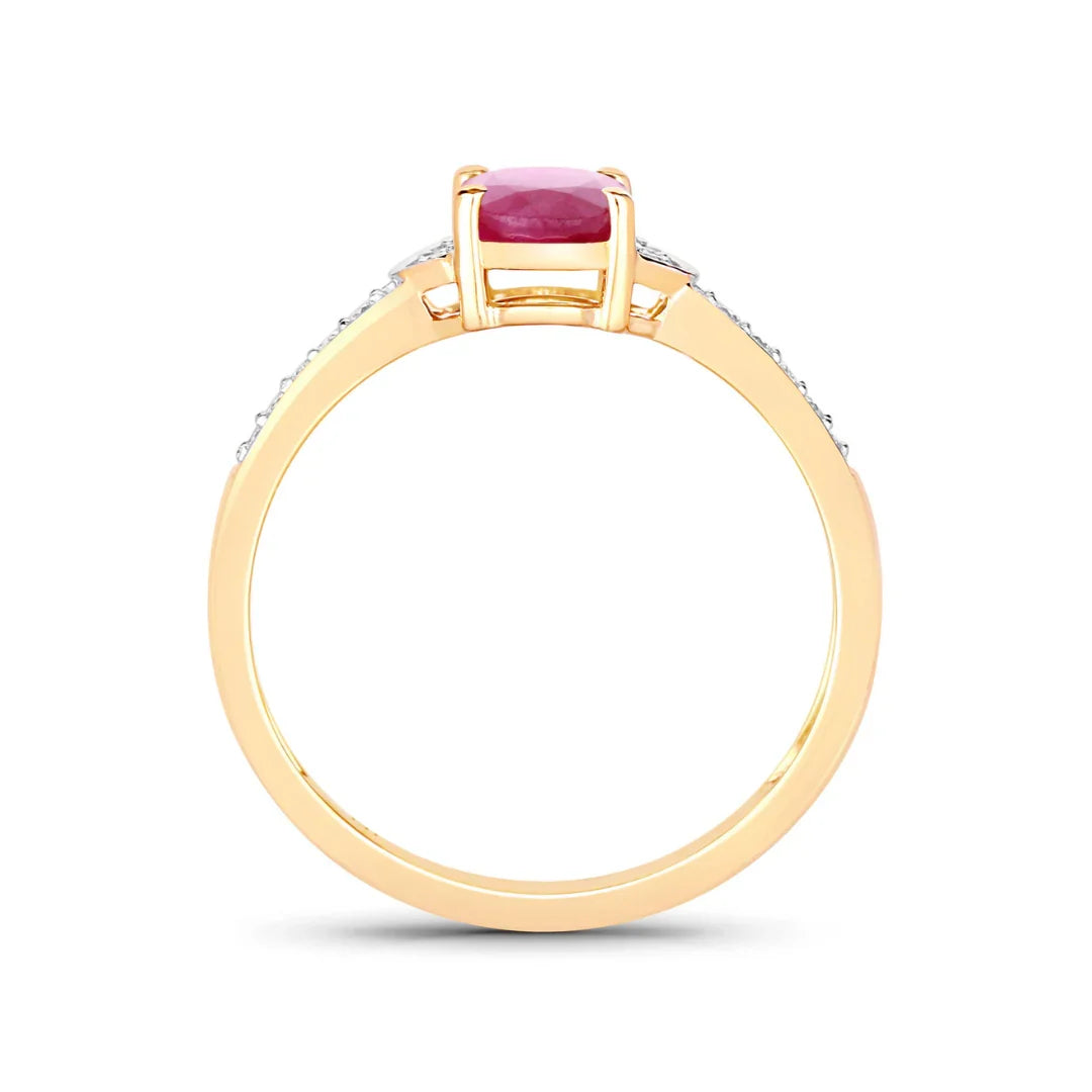 0.85 Ct Oval Pink Ruby Diamond Prong 10K Gold Pave Bridge Ring