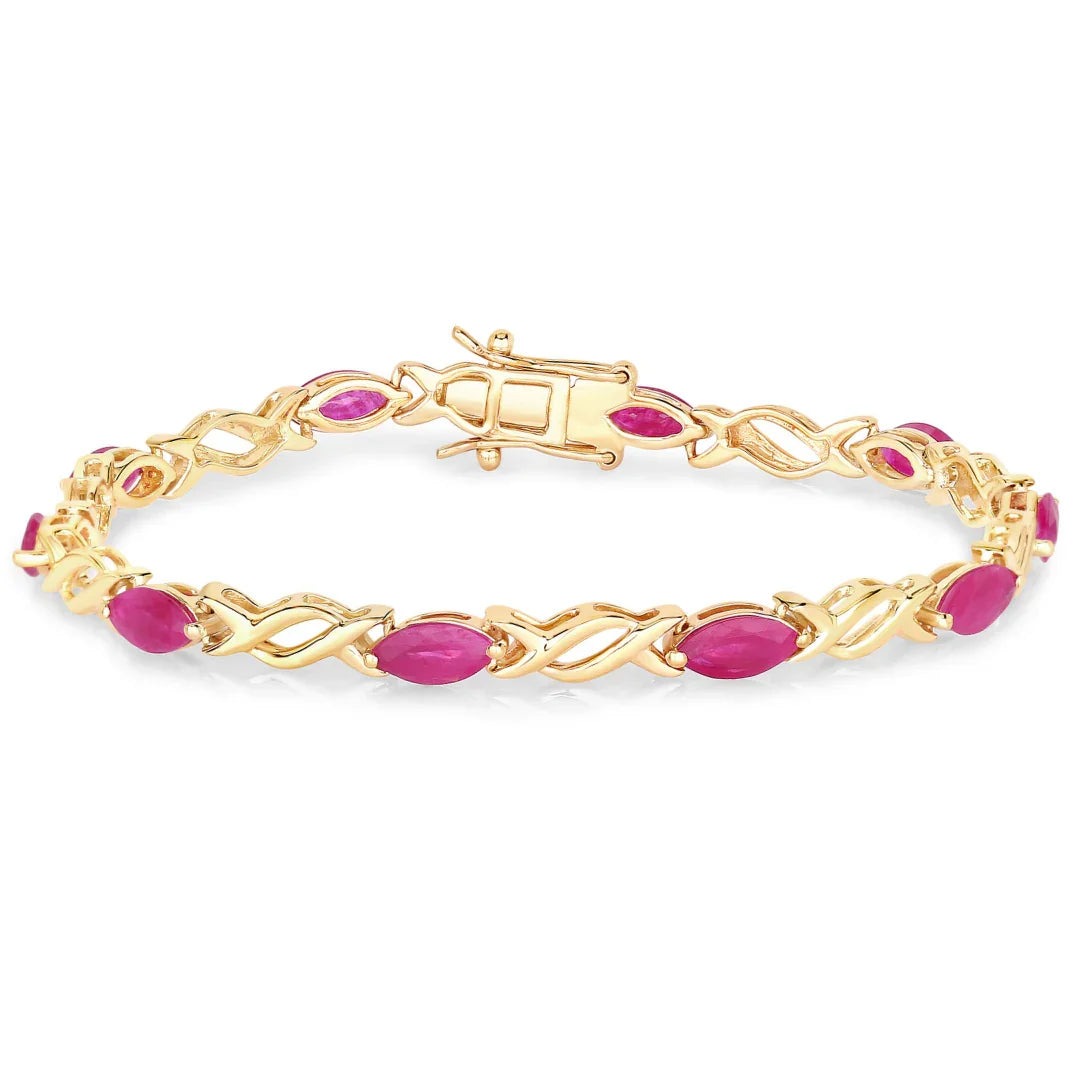 5.00 Ct Marquise Pink Ruby Prong 10K Gold X-Link Crossover Tennis Bracelet