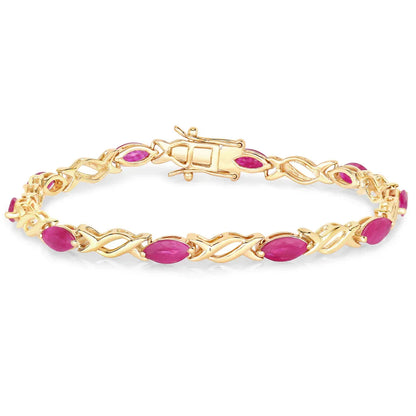 5.00 Ct Marquise Pink Ruby Prong 10K Gold X-Link Crossover Tennis Bracelet