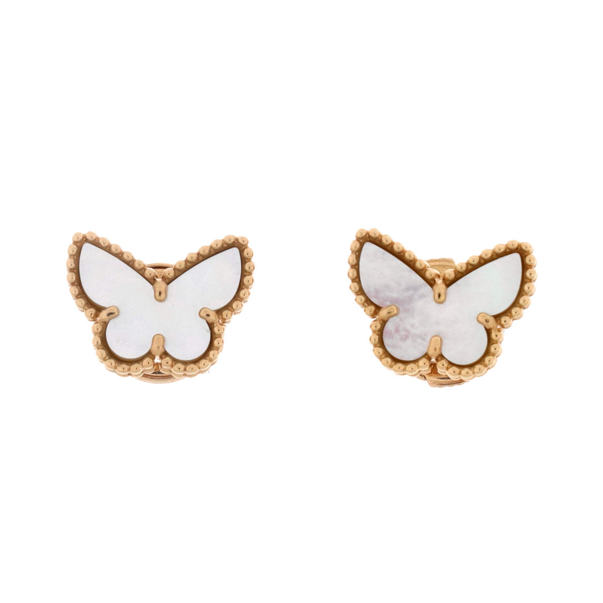 Sweet Alhambra Butterfly Stud Earrings 18K Yellow Gold and Mother of Pearl