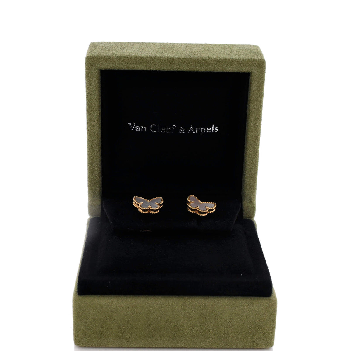 Sweet Alhambra Butterfly Stud Earrings 18K Yellow Gold and Mother of Pearl