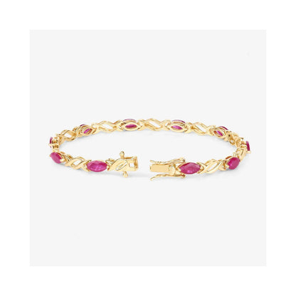 5.00 Ct Marquise Pink Ruby Prong 10K Gold X-Link Crossover Tennis Bracelet