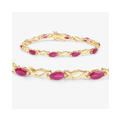 5.00 Ct Marquise Pink Ruby Prong 10K Gold X-Link Crossover Tennis Bracelet