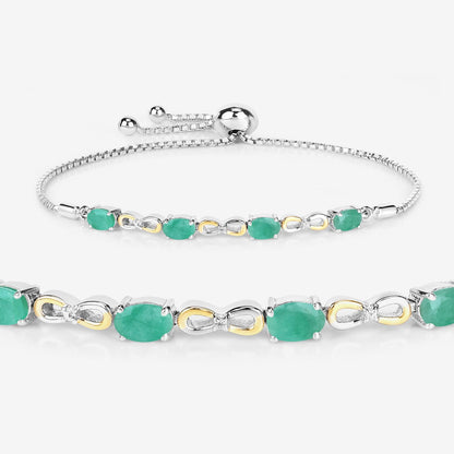 Oval Green Emerald Prong Silver Infinity Bolo Adjustable Bracelet