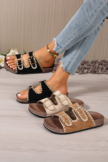 Threaded Pear Azaria Buckle Faux Suede Slippers