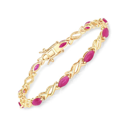 5.00 Ct Marquise Pink Ruby Prong 10K Gold X-Link Crossover Tennis Bracelet