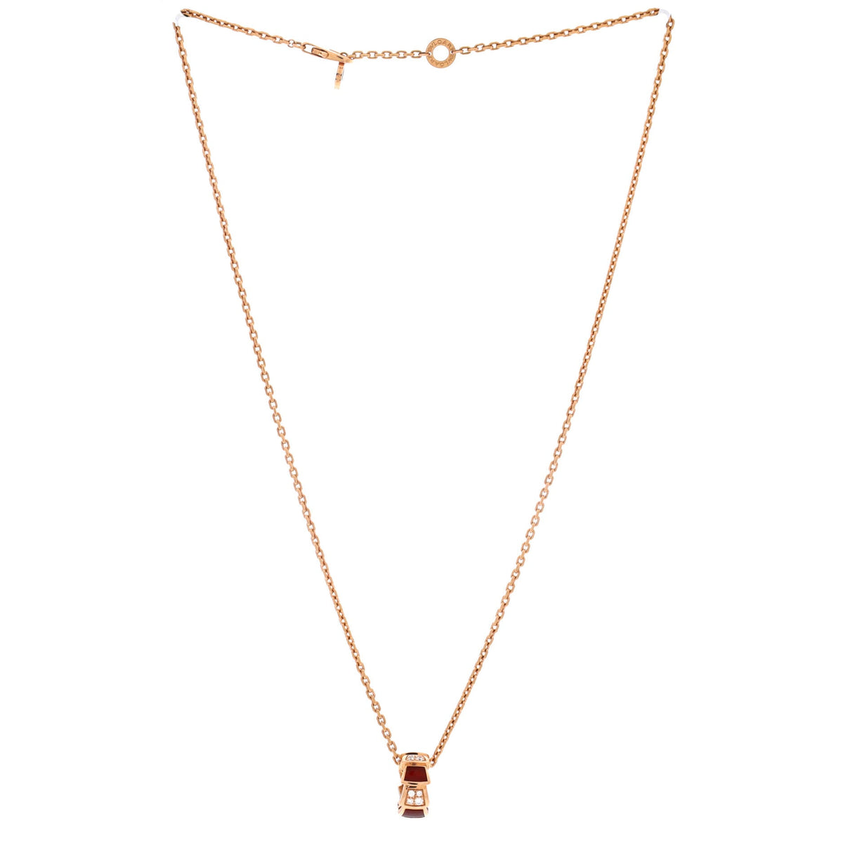 Serpenti Viper Pendant Necklace 18K Rose Gold with Carnelian and Diamonds
