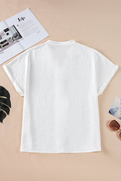 Threaded Pear Lilla Notched Neck Batwing Sleeve Lightweight Blouse