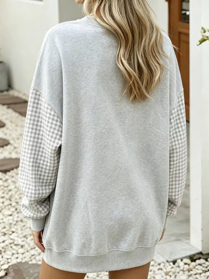 Contrast Gingham Long Sleeve Sweatshirt