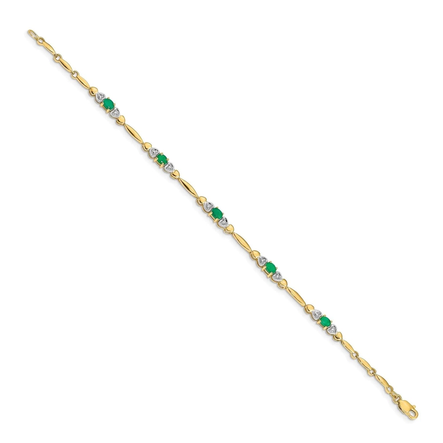 Diamond and Oval Emerald Heart 7 inch Bracelet Gold