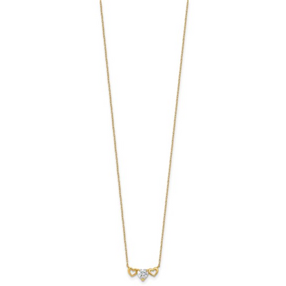 10k Gold CZ Triple Heart Necklace