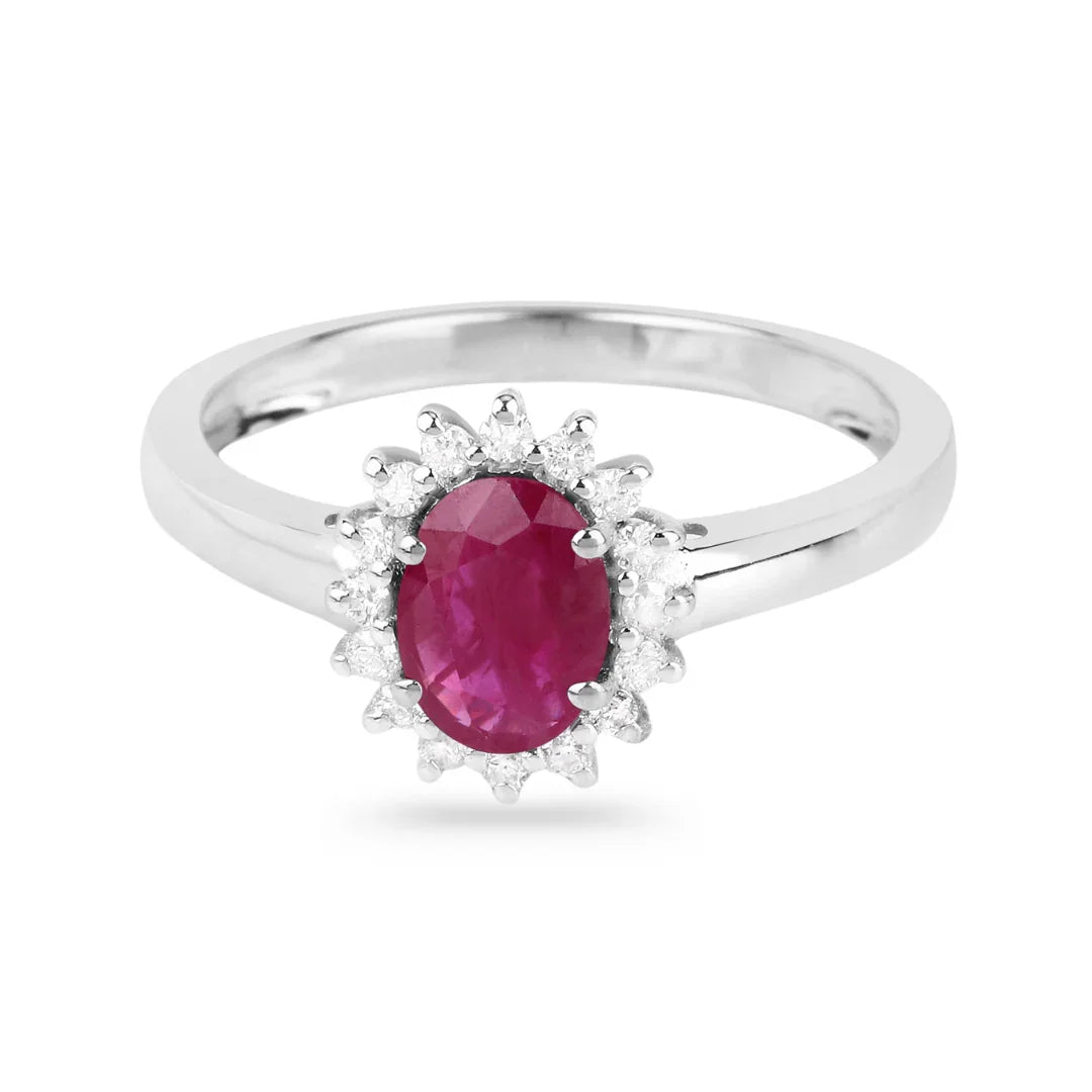 0.85 Ct Oval Pink Ruby Diamond Prong 10K Gold Halo Ring