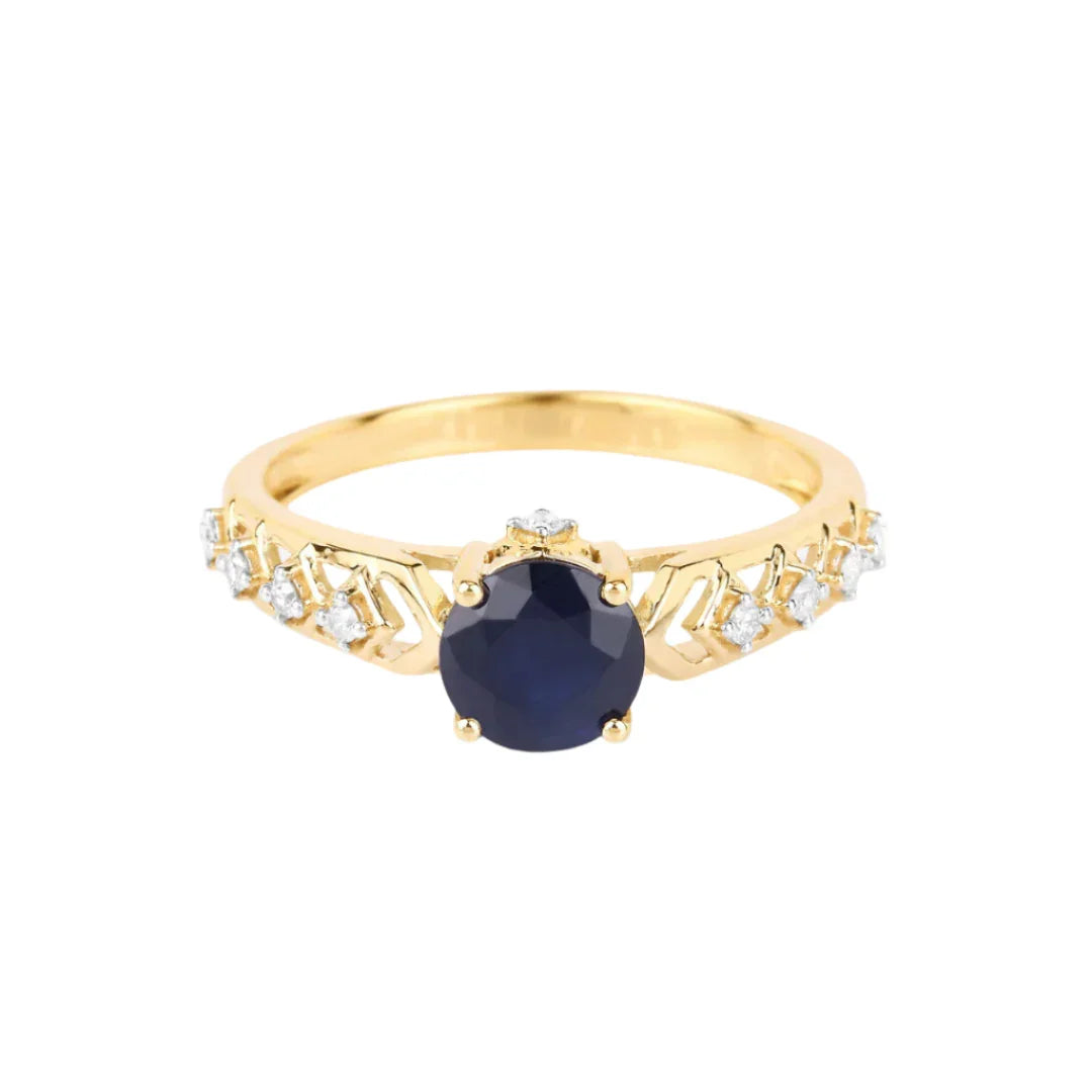 1.03 Ct Round Blue Sapphire & Diamond Prong 10k Gold Bridge Engagement Ring