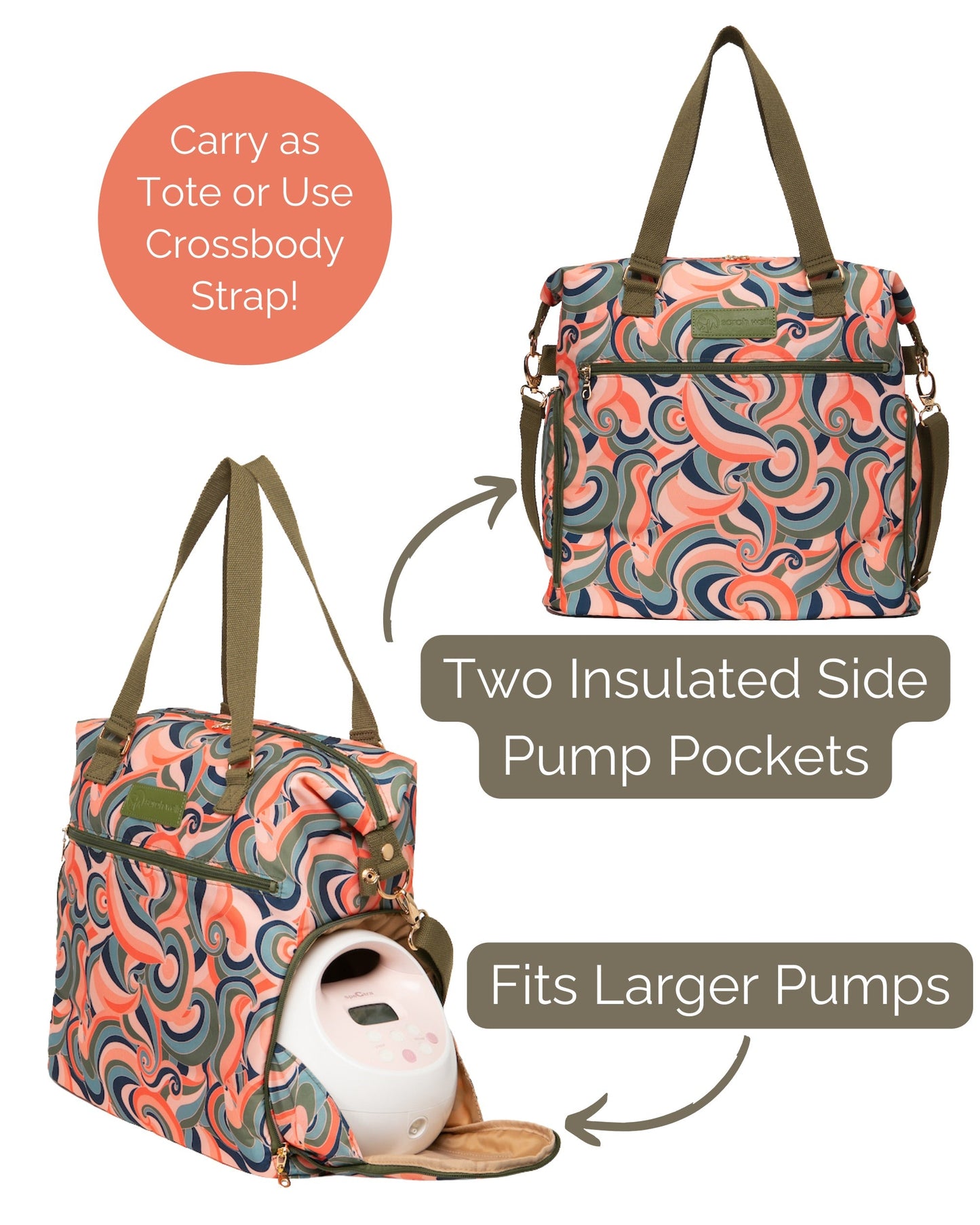 Sarah Wells Lizzy Breast Pump Tote – Lightweight, Easy-Clean Bag with Insulated Pocket, Laptop Sleeve & Side Storage – Fits Pumps & More