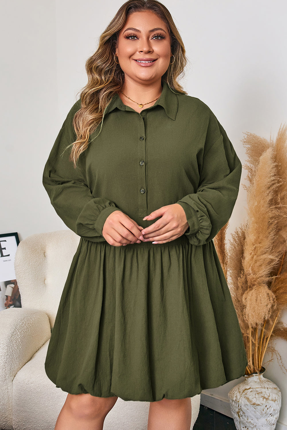 Threaded Pear Catherine Ruffle Hem Mini PLUS Dress