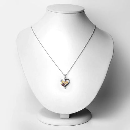 Heart Red Garnet Prong Silver Mom Heart Pendant Necklace
