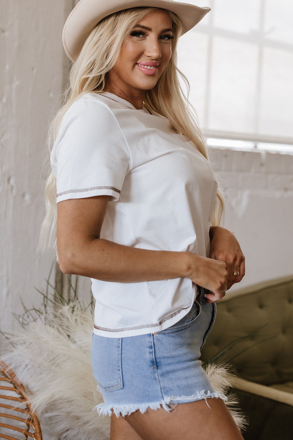 Threaded Pear Horseshoe Embroidered Patch Pocket Tee