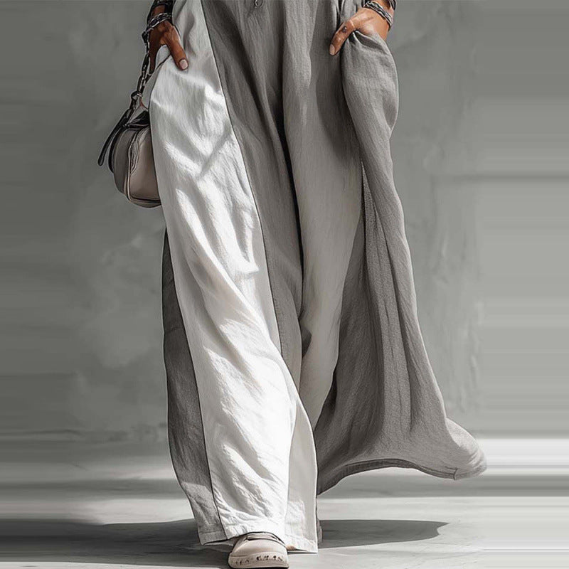 Off-Shoulder Color-Block Flared Maxi Dress with Pockets