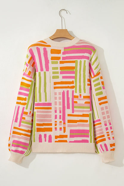 Threaded Pear Tru Pattern Puff Sleeve Sweater