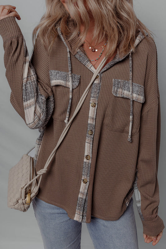 Threaded Pear Marceline Down Drawstring Hooded Shacket