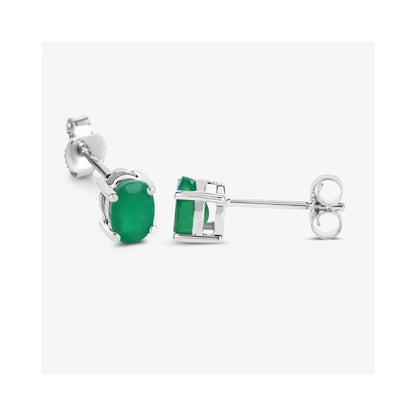 0.88 Ct Oval Green Zambian Emerald Prong 10K Gold Stud Earrings