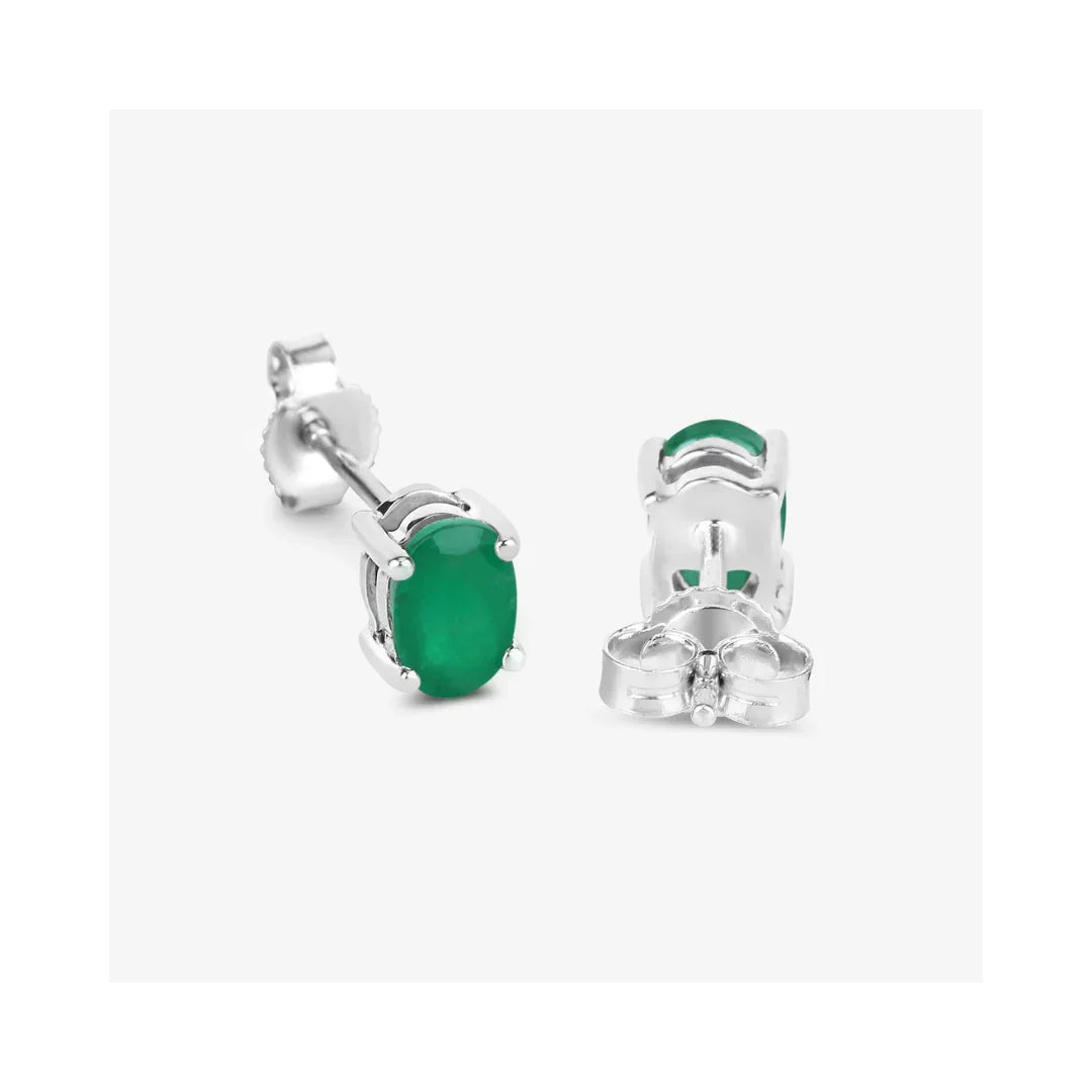 0.88 Ct Oval Green Zambian Emerald Prong 10K Gold Stud Earrings