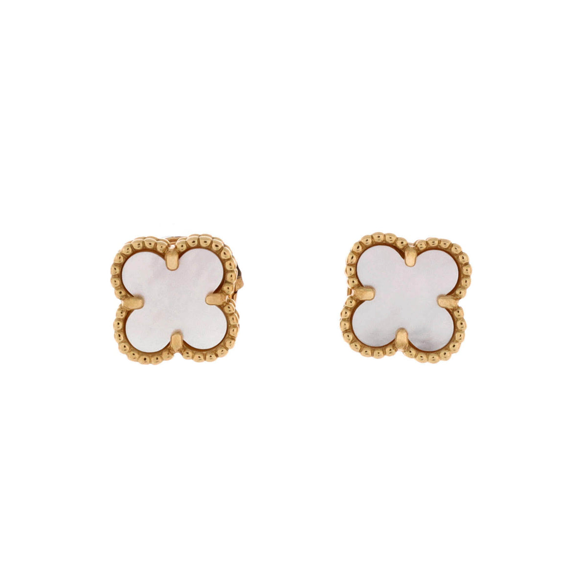 Sweet Alhambra Stud Earrings 18K Yellow Gold and Mother of Pearl