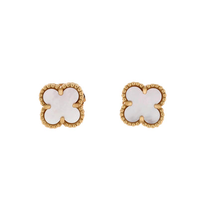 Sweet Alhambra Stud Earrings 18K Yellow Gold and Mother of Pearl
