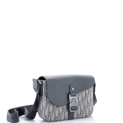 Saddle Buckle Flap Messenger Bag Oblique Canvas and Leather Medium