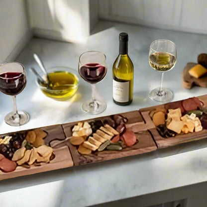 Kalmar Home Puzzle Shaped Charcuterie / Wine Glass Holder Interlocking Board