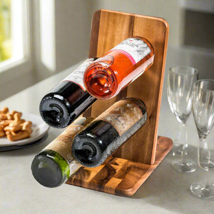 Kalmar Home Acacia Wood Vertical Floating Wine Bottle Holder - 4 Bottles