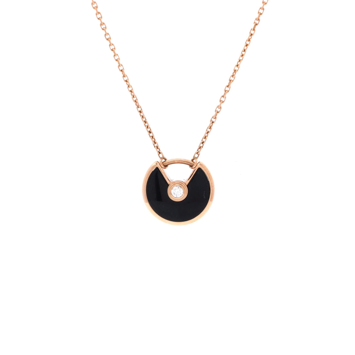 Amulette de Cartier Pendant Necklace 18K Rose Gold with Onyx and Diamond XS