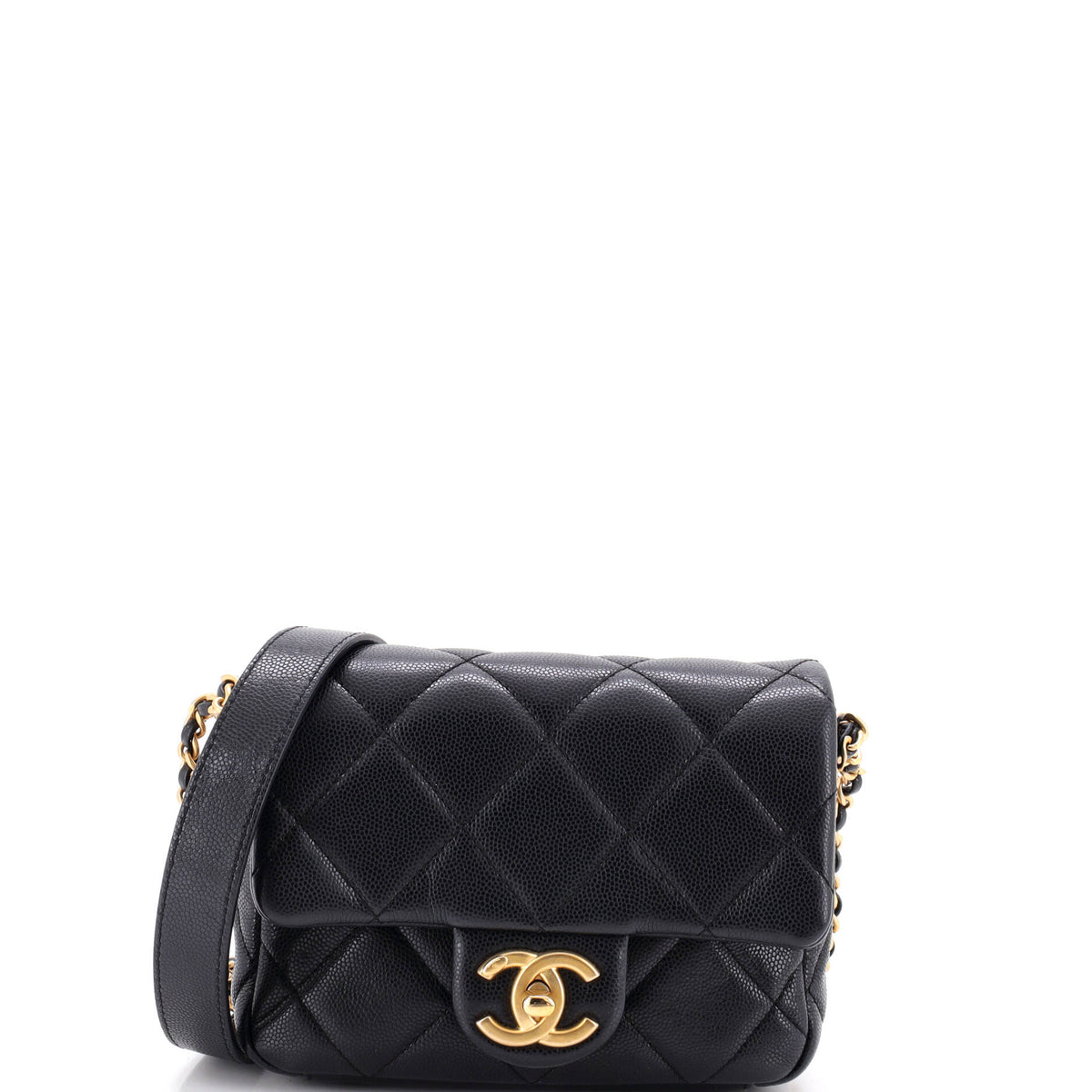 Twist Your Buttons Flap Bag Quilted Caviar Mini