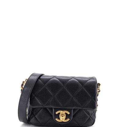 Twist Your Buttons Flap Bag Quilted Caviar Mini