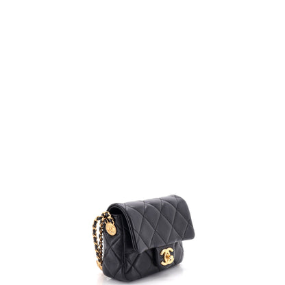 Twist Your Buttons Flap Bag Quilted Caviar Mini