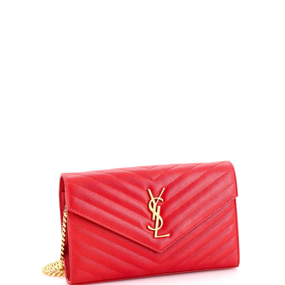 Classic Monogram Wallet on Chain Matelasse Chevron Leather Medium