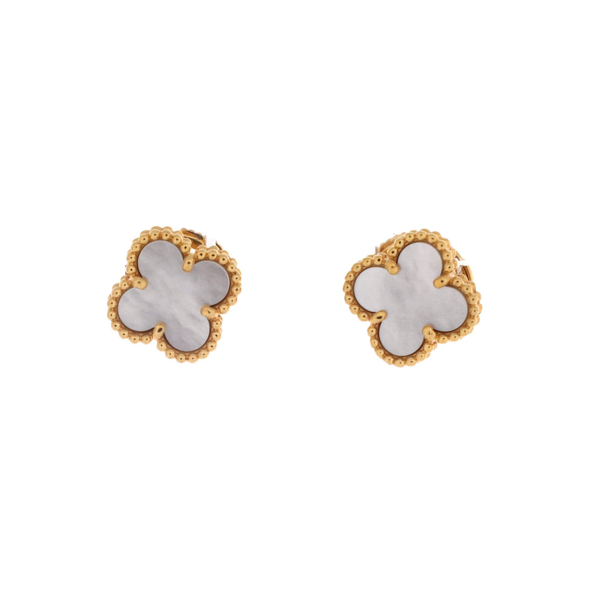 Sweet Alhambra Stud Earrings 18K Yellow Gold and Mother of Pearl
