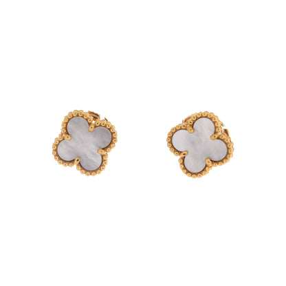 Sweet Alhambra Stud Earrings 18K Yellow Gold and Mother of Pearl