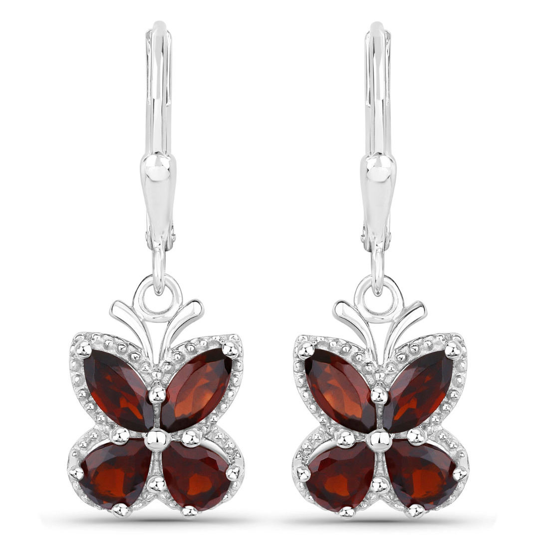 2.60 Ct Red Garnet Prong Silver Butterfly Leverback Earrings
