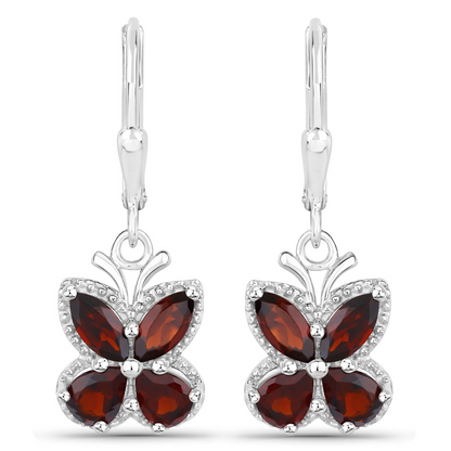 2.60 Ct Red Garnet Prong Silver Butterfly Leverback Earrings