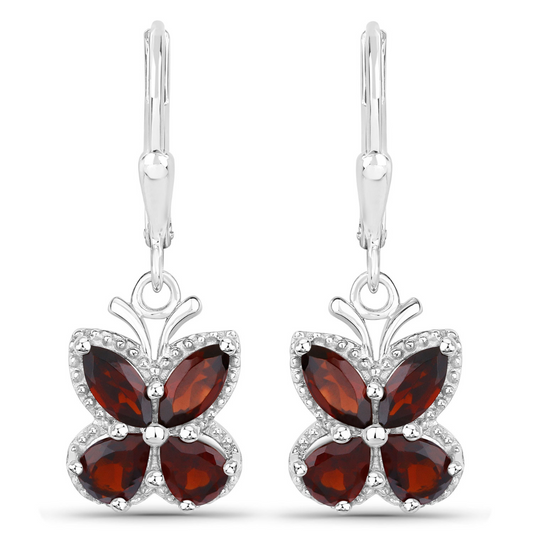 2.60 Ct Red Garnet Prong Silver Butterfly Leverback Earrings