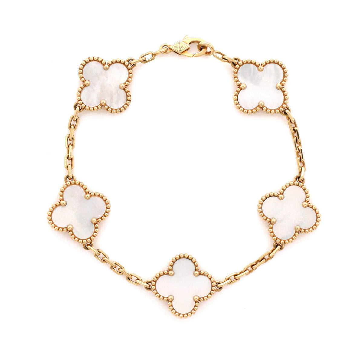 Vintage Alhambra 5 Motifs Bracelet 18K Yellow Gold and Mother of Pearl